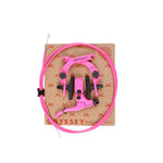 The Odyssey Evo 2.5 Brake Kit, showcasing the adaptable Evo 2.5 brake and double lugged straddle cable, comes attractively arranged on a cardboard backing in pink.