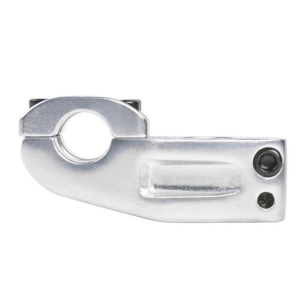 The Sunday Freeze T/L Stem is a die-cast aluminum clamp with a circular opening, a rectangular body, and two bolt holes on its textured surface, ideal for secure attachments.