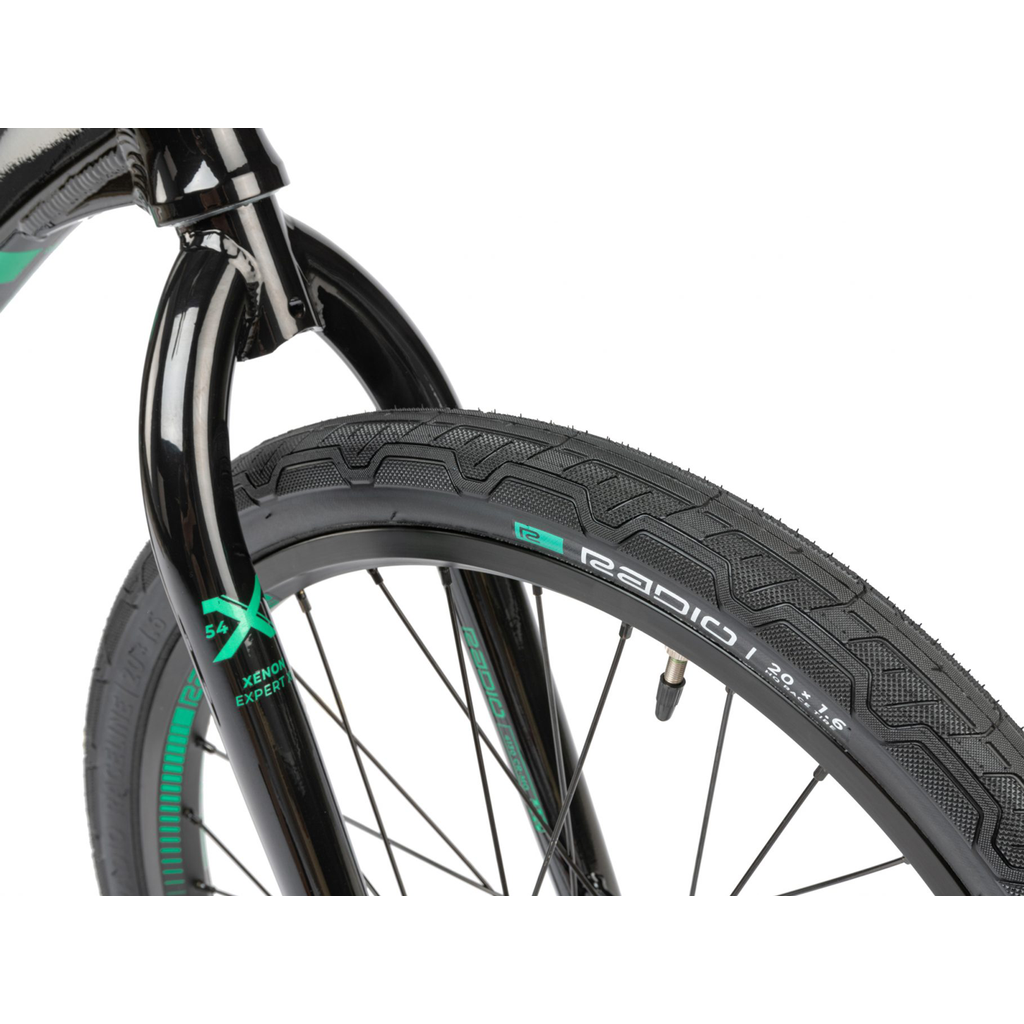 A close up of a Radio Xenon Expert XL bike tire.
