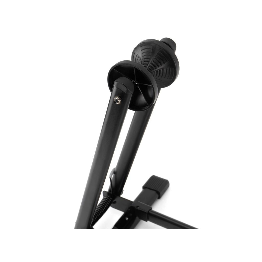 Close-up of the 6MIL BS-01 Bike Stand featuring adjustable legs and a textured tightening knob, designed for secure, heavy-duty bike support.