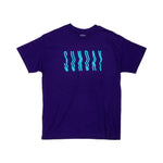 The Sunday High Wave T-Shirt features large, wavy light blue "SUNDAY" lettering on a plain purple tee, adding bold style to your casual look.