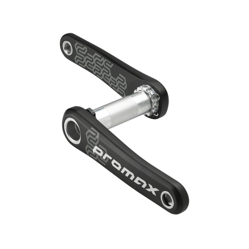 A Promax CK-1 Carbon Crank Set with a black handle and a white handle, featuring carbon fibre construction.