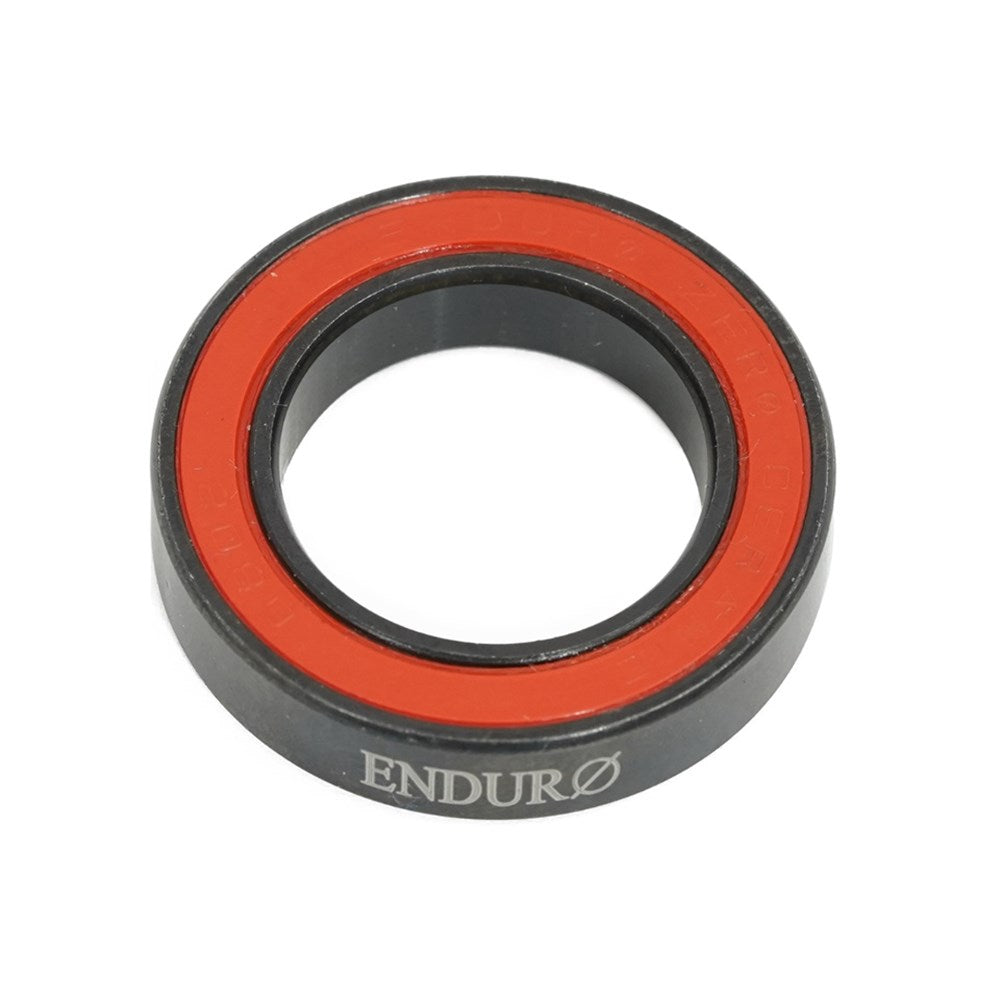A black and red Enduro ZERO Ceramic Sealed Bearing with low rolling resistance on a white background.