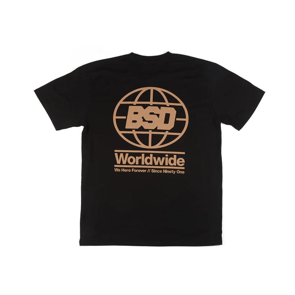 The BSD We Here Forever T-Shirt is a black, lightweight cotton tee featuring bold gold text.