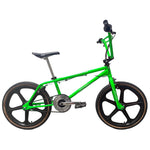 A Skyway Street Beat 20 Inch Bike in green with black mag wheels, a black seat, and a silver chainring is shown from the side against a white background.