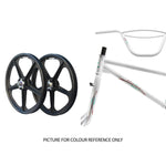 A white Skyway Street Beat EX 20 Inch Bike frame with fork, black mag wheels, and a white handlebar are shown on a white background. Text reads: "PICTURE FOR COLOUR REFERENCE ONLY.