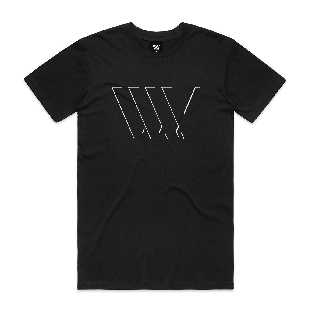 A breathable LUXBMX Eclipse Tee - Black with a white arrow on it.