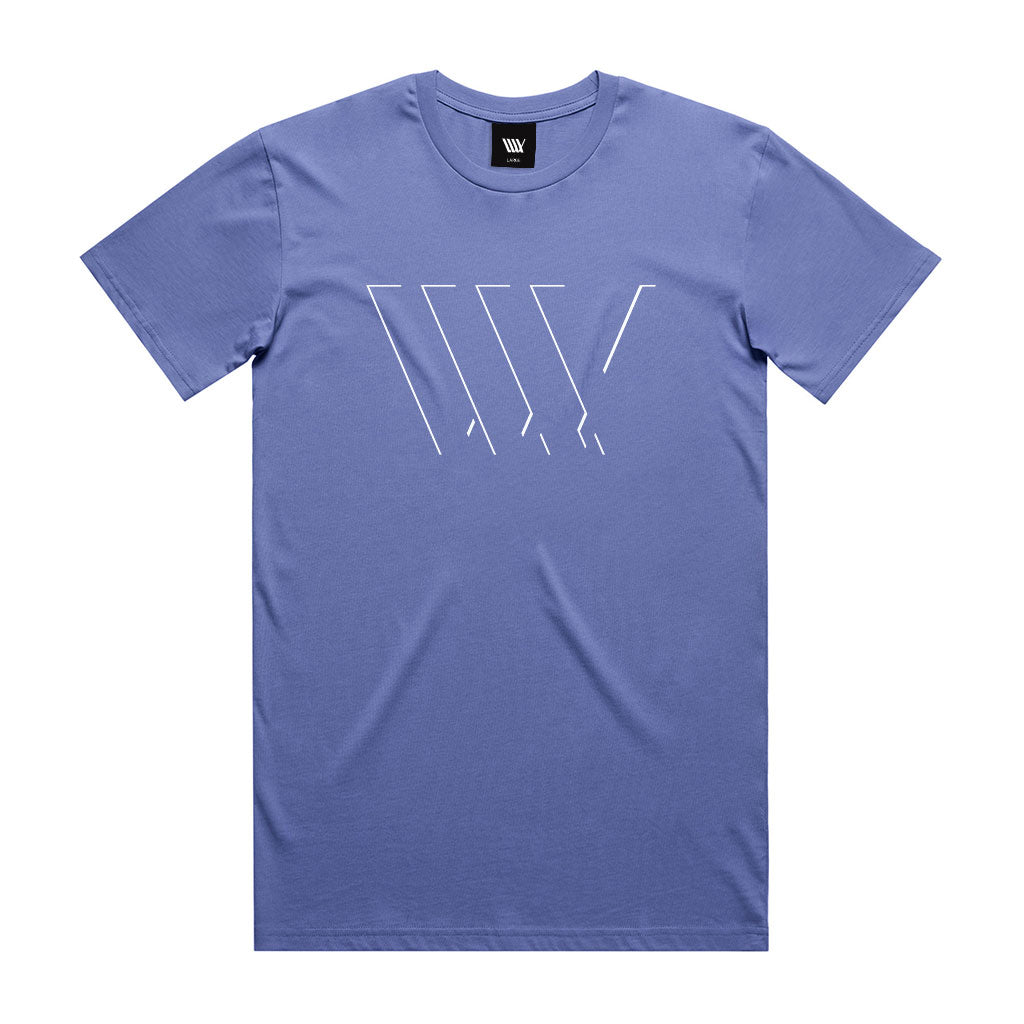 A LUXBMX Eclipse Tee - Violet with a white arrow on it, perfect for summer apparel.