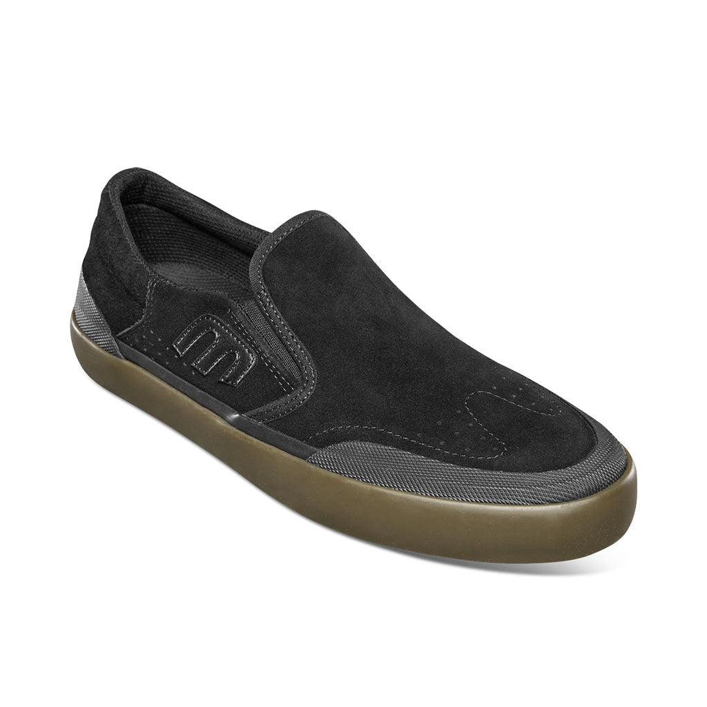 An Etnies Marana Michelin Slip XLT shoe in Black/Gum color with gum soles designed with Michelin tread pattern for superior traction.