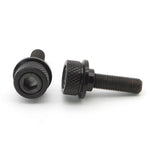 Two black metal Eclat Exile Bolt & Washer (Pair) with textured heads and hexagonal sockets, one lying sideways and one standing upright, perfect for 3/8" W/14mm Step Exile hub applications.