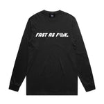 The LUXBMX FAF Long Sleeve Tee Black showcases the bold "FAST AS F**K." phrase in striking white capital letters across the chest and is finished with the signature LUX flag logo for a premium touch.