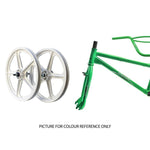 The Skyway Street Beat 20 Inch Bike features a green and white design with classic styling and durable 4130 chromoly frame wheels.