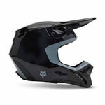 The Fox YTH V1 Taunt Helmet is a black, full-face youth BMX helmet with an open front, visor, and a small fox logo on the side—perfect for entry-level riders.