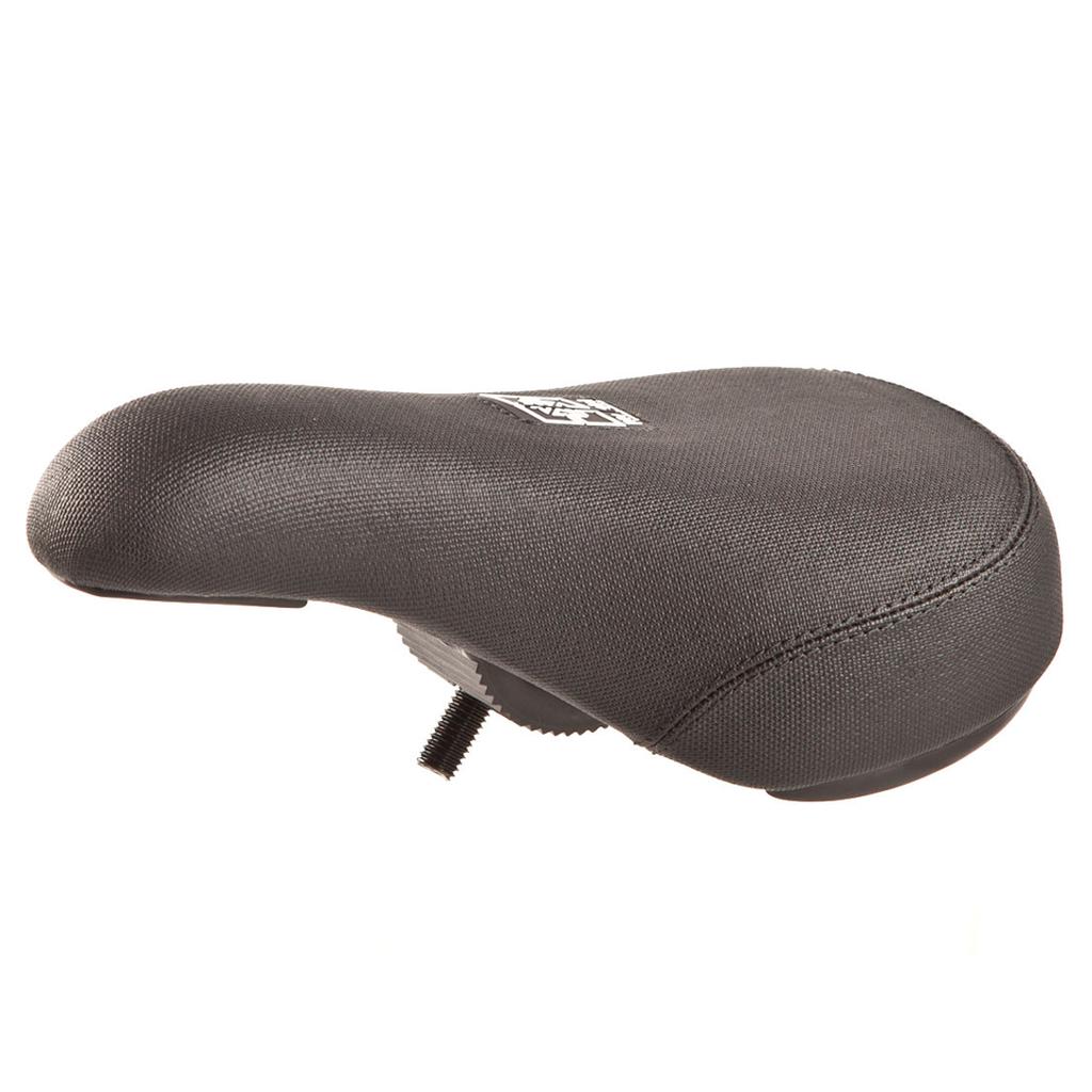 The Fit Barstool Pivotal Seat is a black padded bicycle seat with visible stitching and a mounting bolt underneath, ideal as a cushioned barstool or replacement for Fit Barstool Pivotal Seat designs.