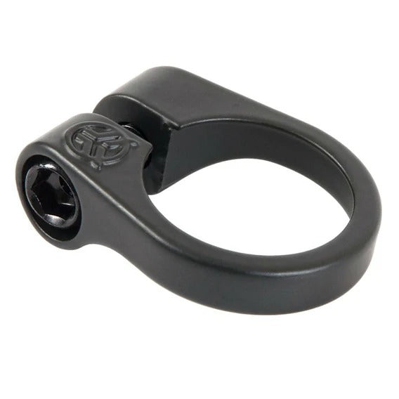 The Federal Investment Cast Seat Clamp is a black Chromoly clamp with Allen bolt, featuring a stamped logo on the rounded end and investment cast construction for added strength.
