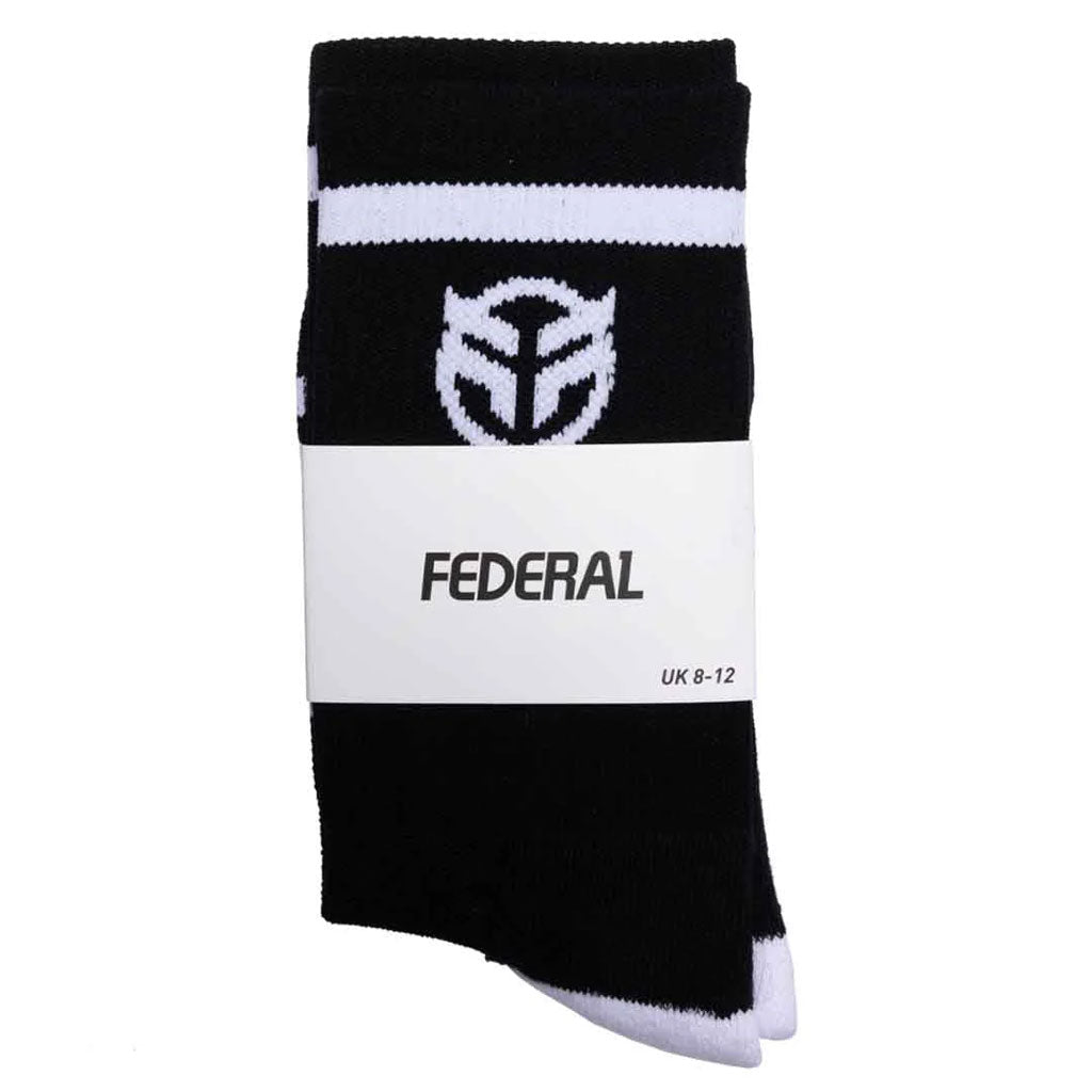 Black and white stretchy Federal Logo Socks displayed, sized UK 8-12.