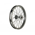A black spoked Colony Pintour 16 Inch Front Wheel on a white background.