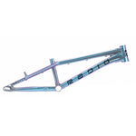 The metallic blue Radio Raceline Helium 2025 Pro L Frame, crafted from hydroformed 6061 alloy tubing, prominently features "RADIO" on its side, showcasing the sleek design of an ultra-lightweight race frame.