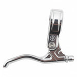 Close-up of the Alienation Fulcrum Brake Lever made from CNC 6061 T6 alloy with a hinged clamp, displayed against a white background.