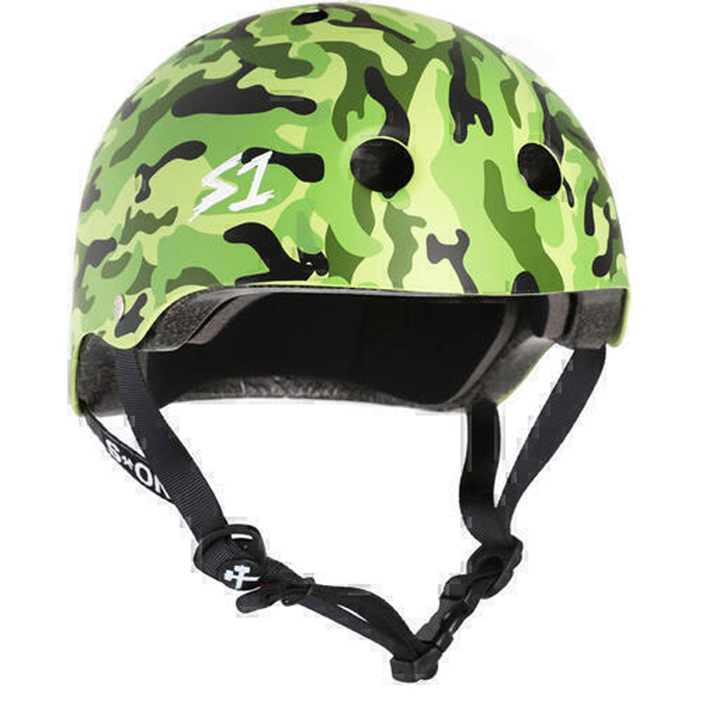 A S-One Helmet Lifer Green Camo on a white background.
