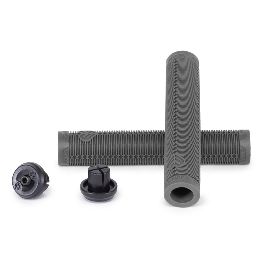 A pair of black rubber Eclat Shogun Grips on a white background.