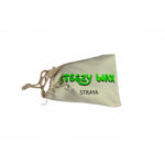 The Steezy Wax / Straya is a beige drawstring pouch with "STEEZY WAX" in green and "STRAYA" below, containing premium handmade Australian skate wax.
