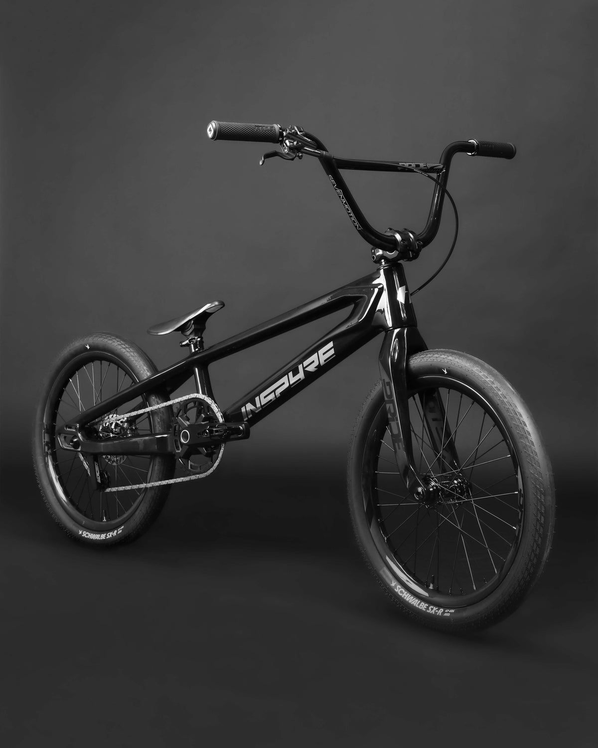 Inspyre Era Pro XXXXL Frameset carbon race BMX bike viewed from the front three-quarter angle.