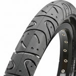 Close-up of a black Maxxis Hookworm 29 Inch Tyre showcasing its textured tread and rim eyelets, designed for urban riding.