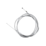 The MCS Lightning Brake Cable is a coiled silver BMX brake cable with two distinct end fittings, Dia-Compe and Shimano compatible, shown isolated on a white background.