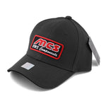 The MCS Logo Cap is a black baseball hat featuring a red and white "MCS BMX Components" patch on the front, snap fit design for easy adjustment, a side tag, and fits most sizes.
