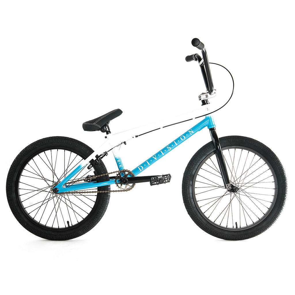 A Division Reark 20 Inch Bike with a blue and white color scheme, showcased against a white background.