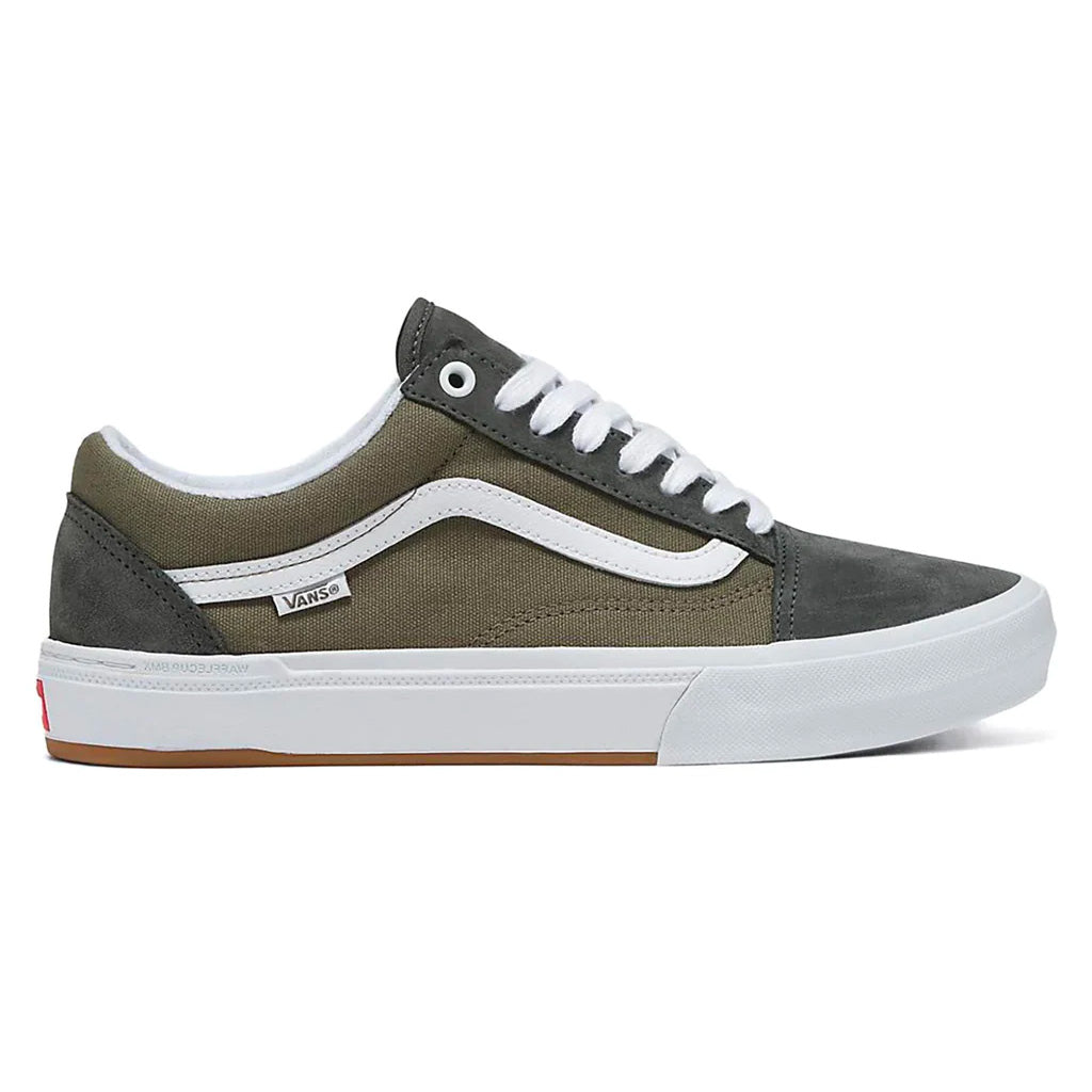 Vans BMX Old Skool Shoes in olive and white.