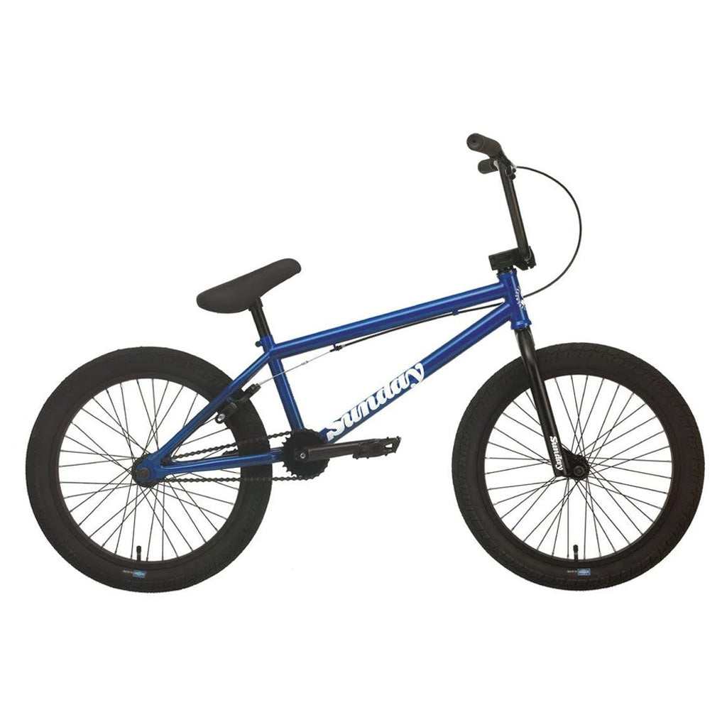 A blue BMX bike against a white background. The Sunday Blueprint 20 inch Bike stands out with its vibrant blue color and sleek design, making it a must-have for all Sunday Blueprint 20 inch Bike enthusiasts.