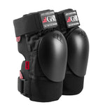 A pair of Gain The Shield Hard Shell Knee Pads designed for shock absorption during freestyle riding on a white background.
