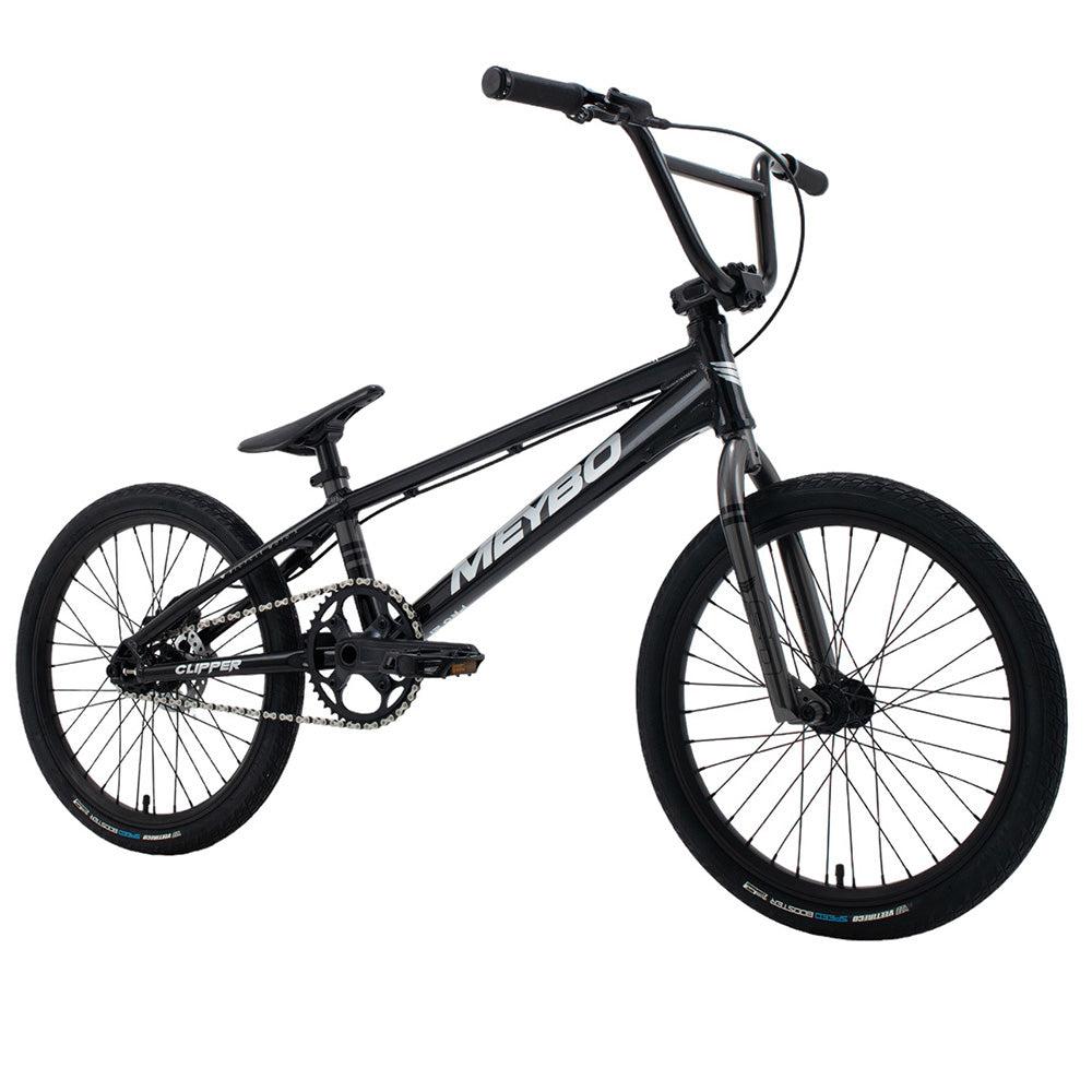 A black Meybo 2024 Clipper Disc Pro 21 BMX racing bike on a white background.