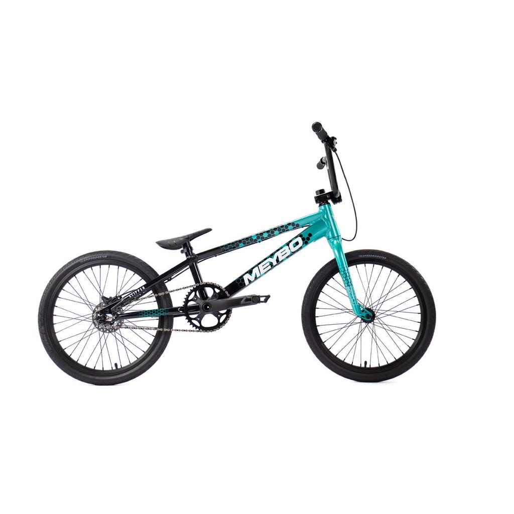 A Meybo 2026 Clipper Pro XL BMX race bike in teal and black, with bold "MEYBO" branding, shown side-on against a plain white background.