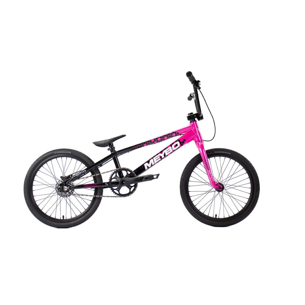 The Meybo 2026 Clipper Pro XL Bike features a pink and black frame, black wheels, and "MERO" branding, shown against a white background—making it an ideal entry-level BMX race bike.