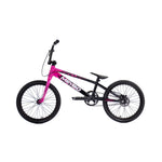 The Meybo 2026 Clipper Pro XL Bike is a BMX race bike with a pink and black frame, black seat, handlebar, and tires, displayed in side view against a white background.
