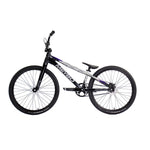 Side view of the Meybo 2026 Superclass Pro Cruiser Bike in black and silver, featuring a 22-inch top tube, thin tires, straight handlebar, and compact frame—perfect for tall BMX riders—set against a white background.