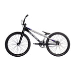 Side view of the Meybo 2026 Superclass Pro XL Cruiser Bike, a black and white BMX with a lightweight frame, thick tires, and flat pedals—perfect for tall riders seeking top racing performance.