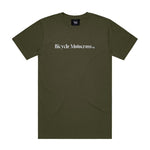 The LUXBMX Bicycle Motocross Tee Army features an olive green color with bold "Bicycle Motocross" white lettering across the chest, making it the ideal classic motocross-style t-shirt for any LUXBMX fan.