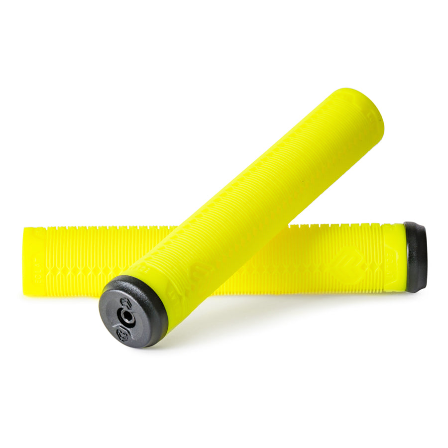 A pair of yellow Eclat Shogun Grips on a white background.