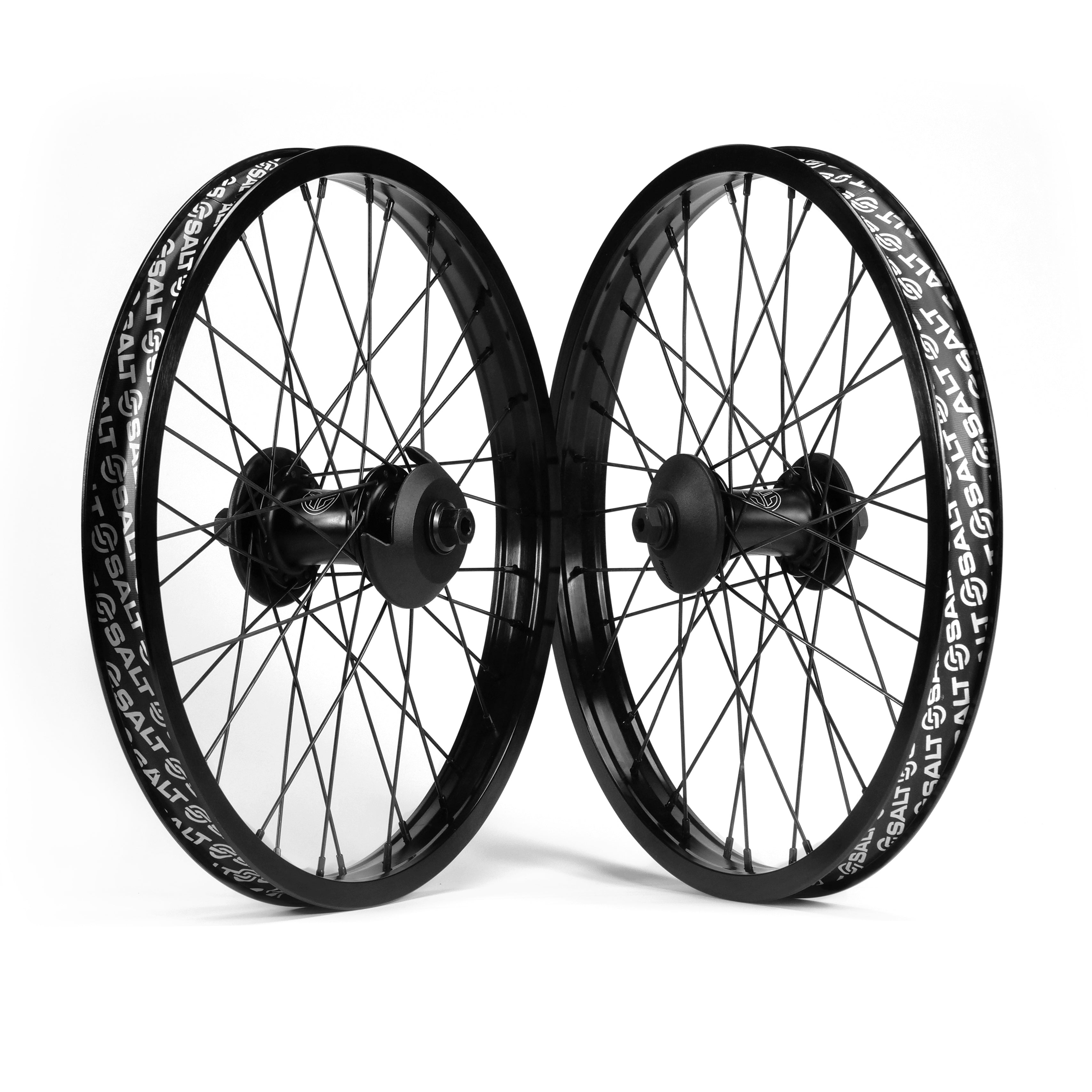 Two Federal Motion x Alienation 18 Custom Wheelsets with intricate spokes and labeled Alienation Black Sheep rims, set against a white background.
