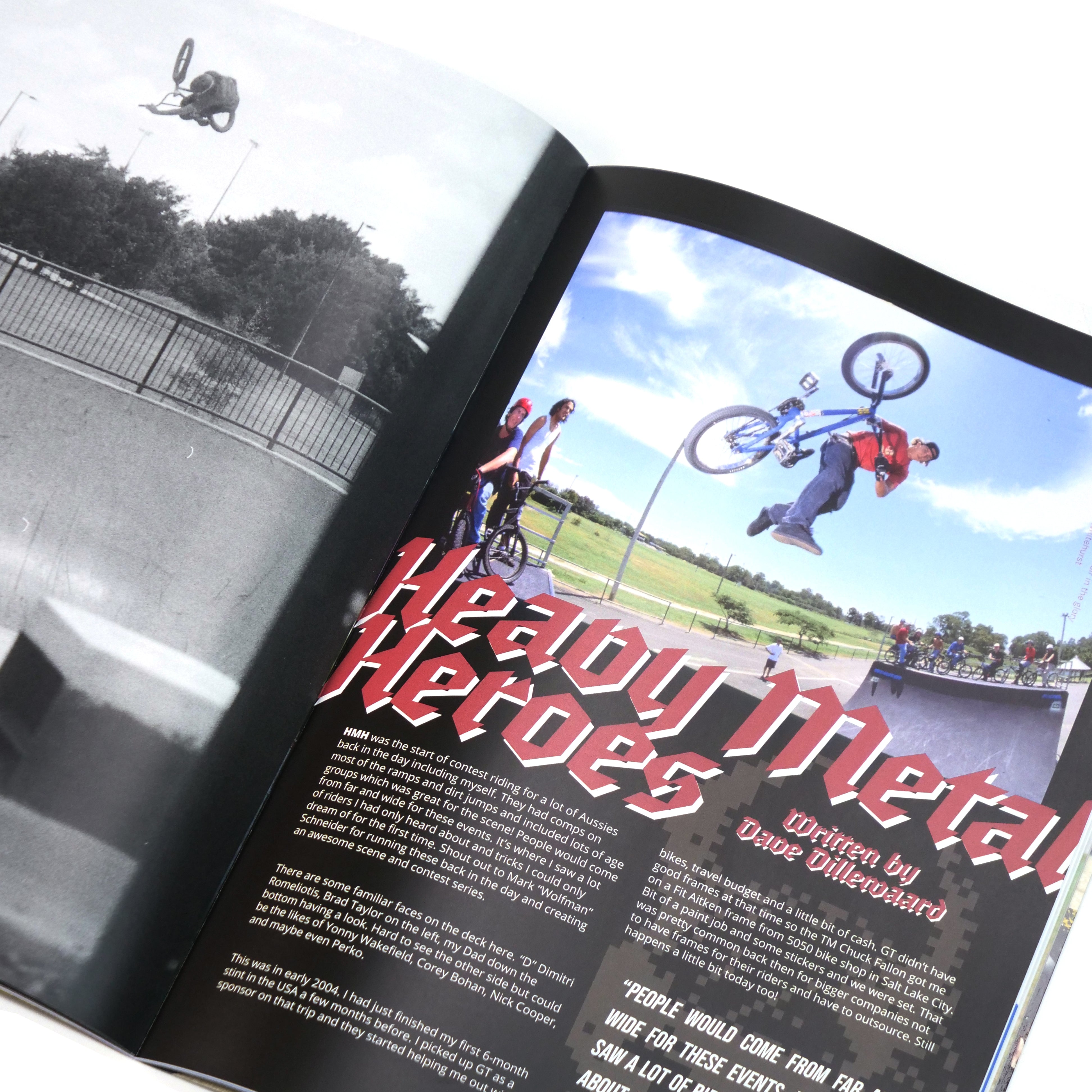 An open issue of Cactus BMX Mag - Issue 1 displays riders performing aerial tricks at a skatepark, with the headline "Heavy Metal Heroes" on the right page.