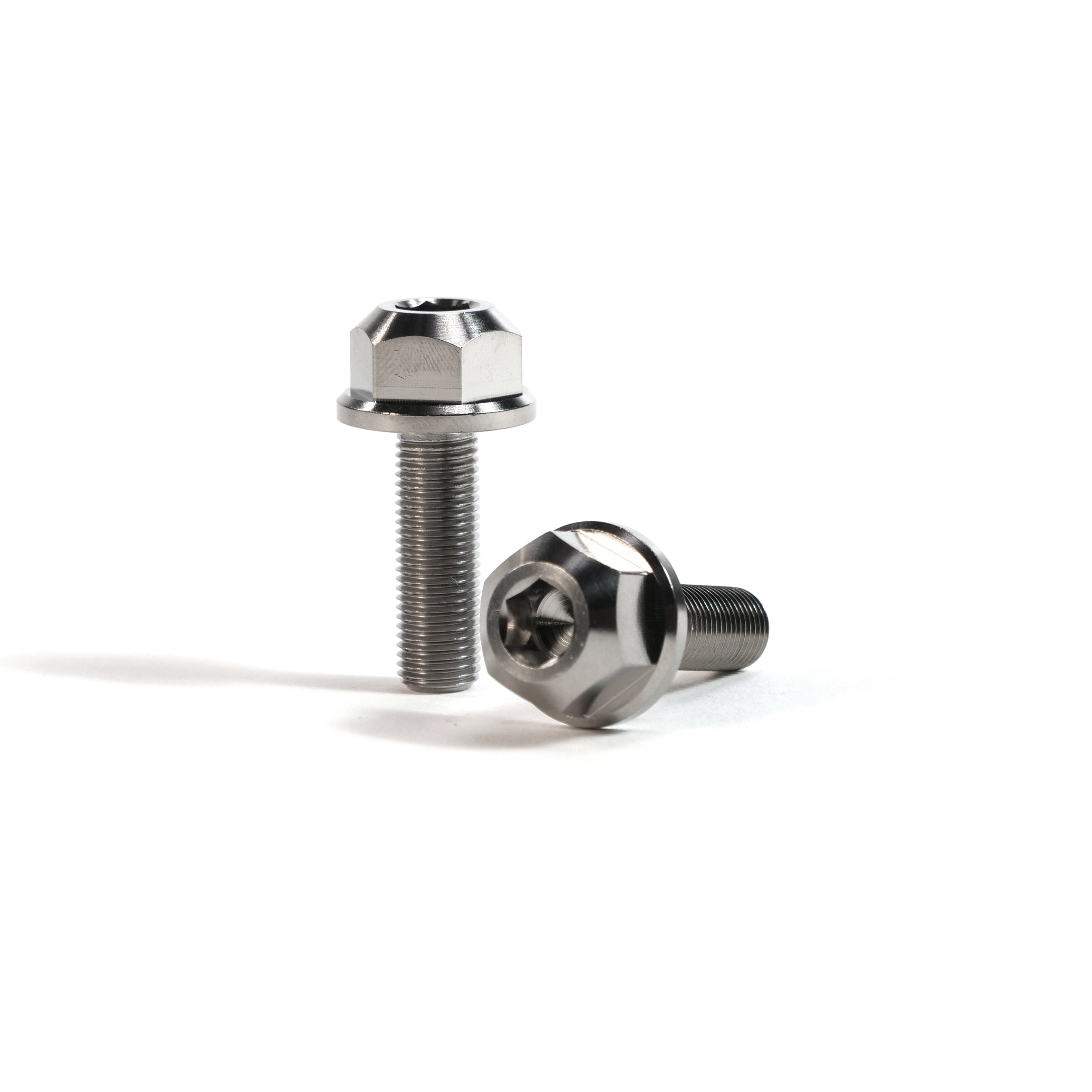 Two ION BMX Titanium GR5 Hex Axle Bolts (pair) are shown on a white background—one upright and one lying down.