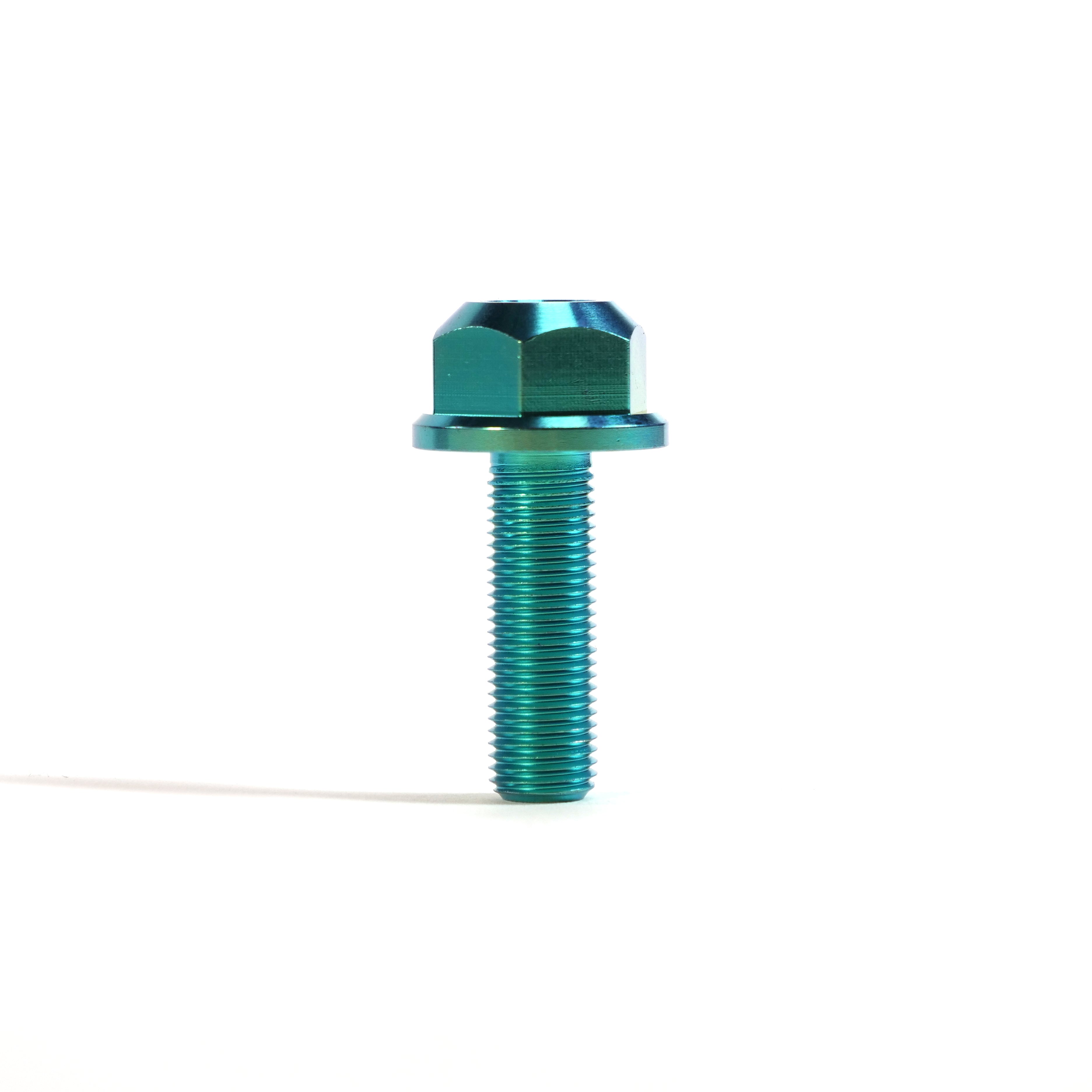 A single ION BMX Titanium GR5 Hex Axle Bolt (each), CNC machined with a flanged head and metallic blue finish, stands upright on a white background—perfect as a precision axle bolt for BMX bikes.