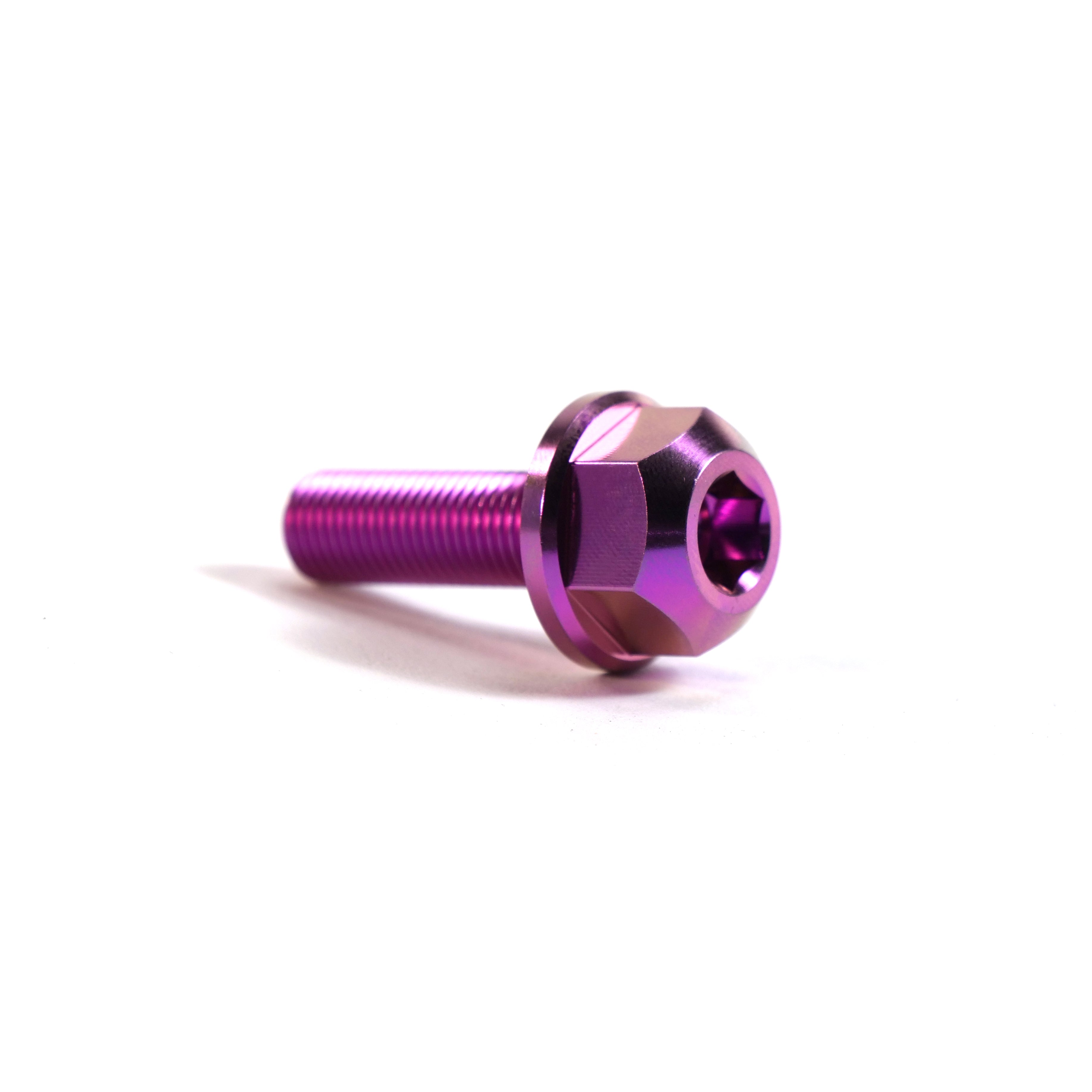 The ION BMX Titanium GR5 Hex Axle Bolt (Each) is a CNC-machined purple metallic bolt made from Ti-6Al-4V titanium, shown on a white background—perfect for BMX axle applications.