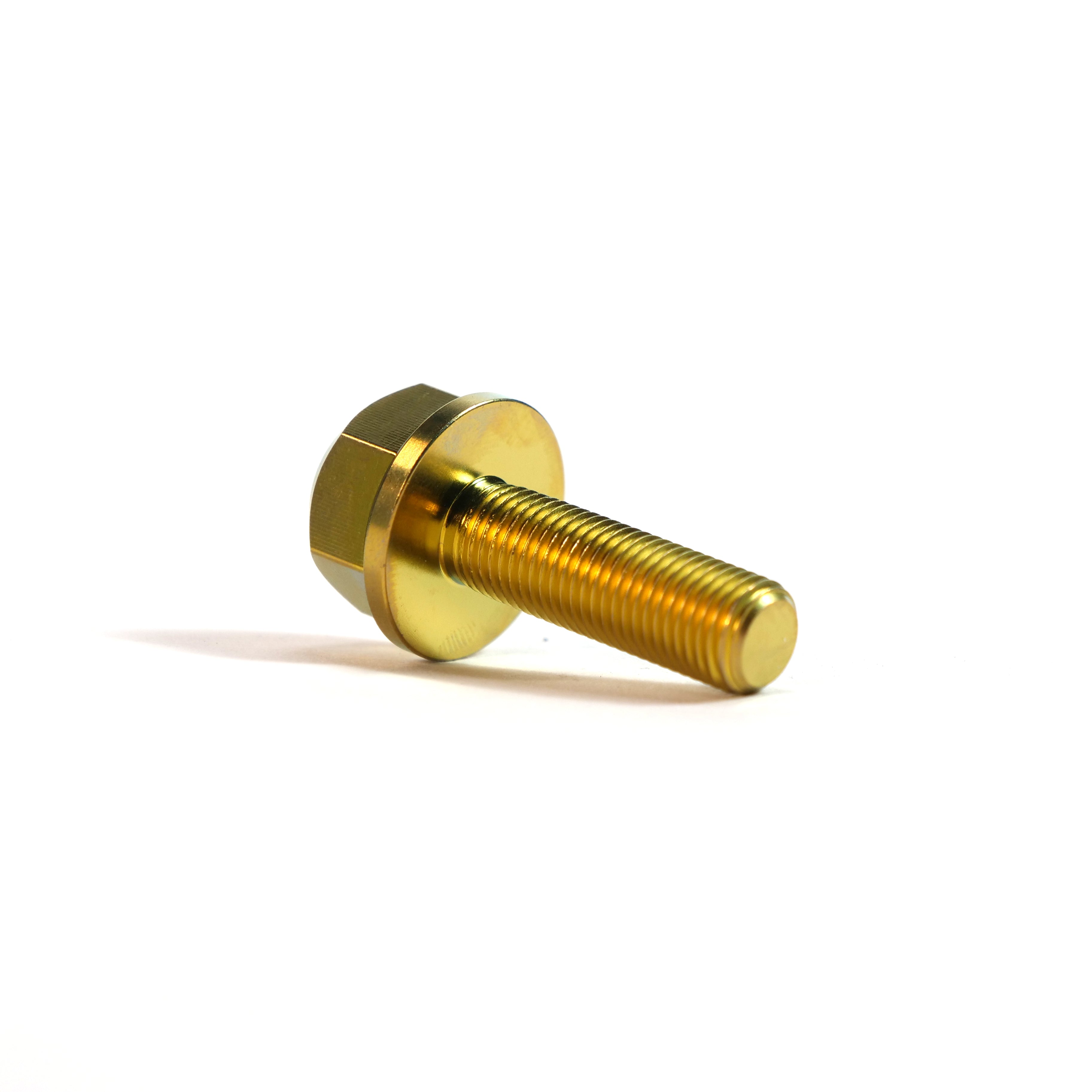 The ION BMX Titanium GR5 Hex Axle Bolt (Each) is a CNC-machined, gold-colored bolt with partial threading, shown on a white background—perfect for upgrading BMX axle bolts.