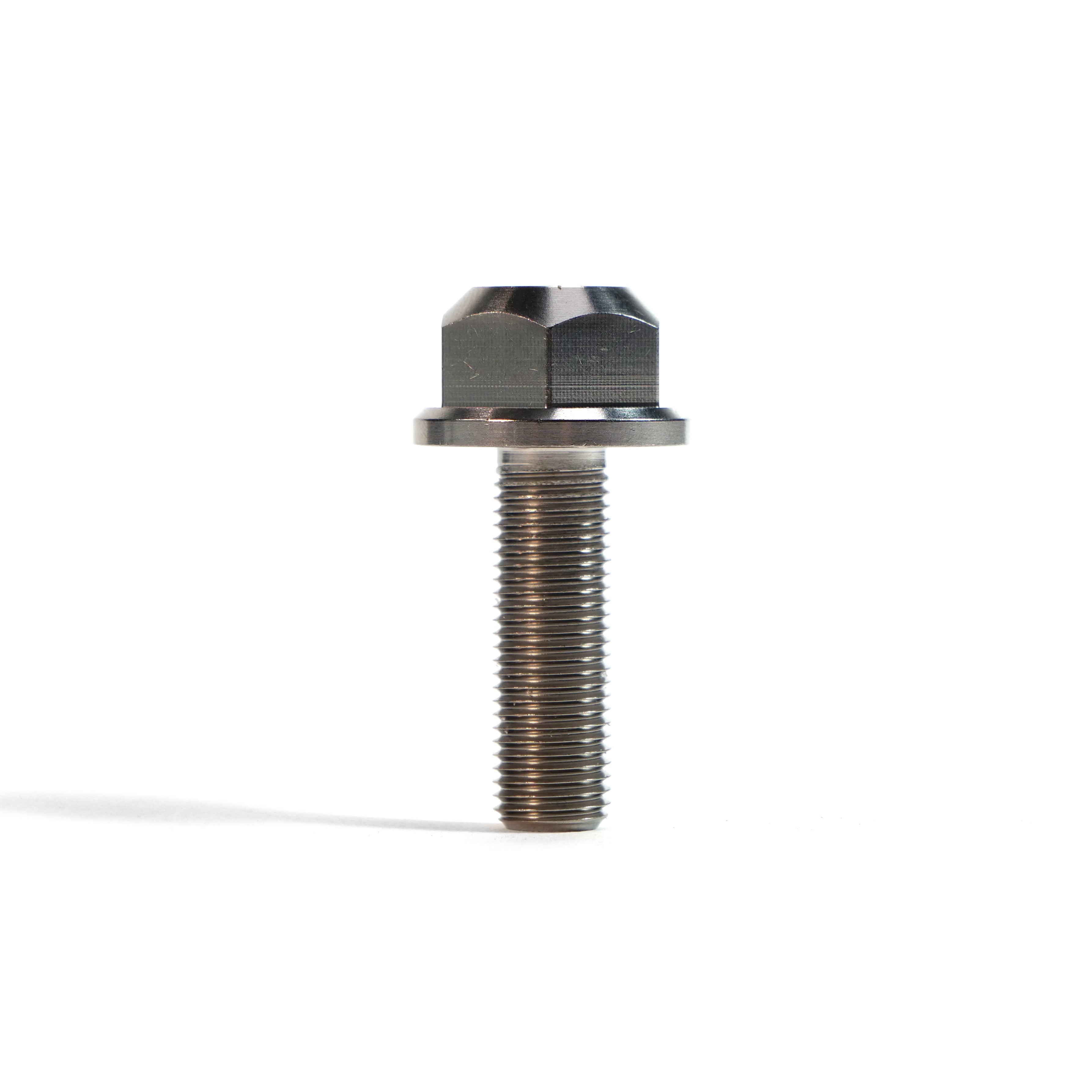 The ION BMX Titanium GR5 Hex Axle Bolt features CNC machining, a threaded shaft, and hexagonal head. Vertically oriented against a plain white background, this single bolt is perfect for BMX use.