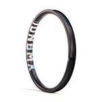 A black ION BMX C20 Carbon Fiber 20 Inch Brakeless Rim, featuring white "DN BMX" lettering and crafted from premium Toray T800 carbon fiber, stands upright against a plain white background.